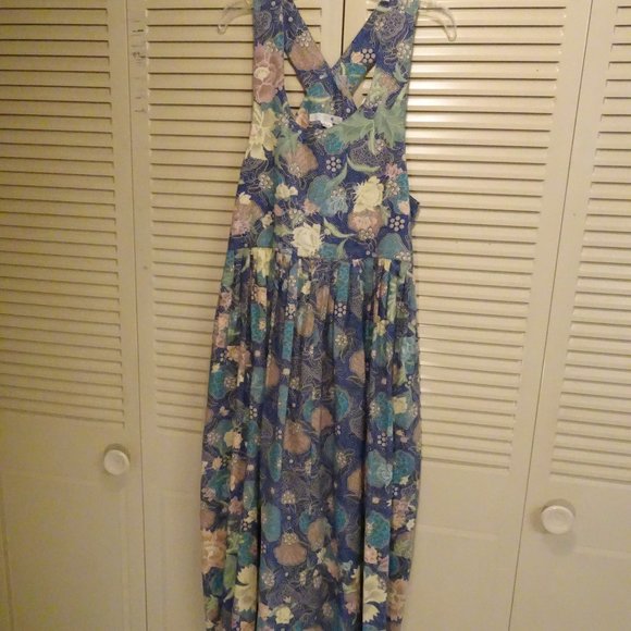 Tibetan Trader Floral Blues Cotton maxi pocket dress s - Picture 6 of 12